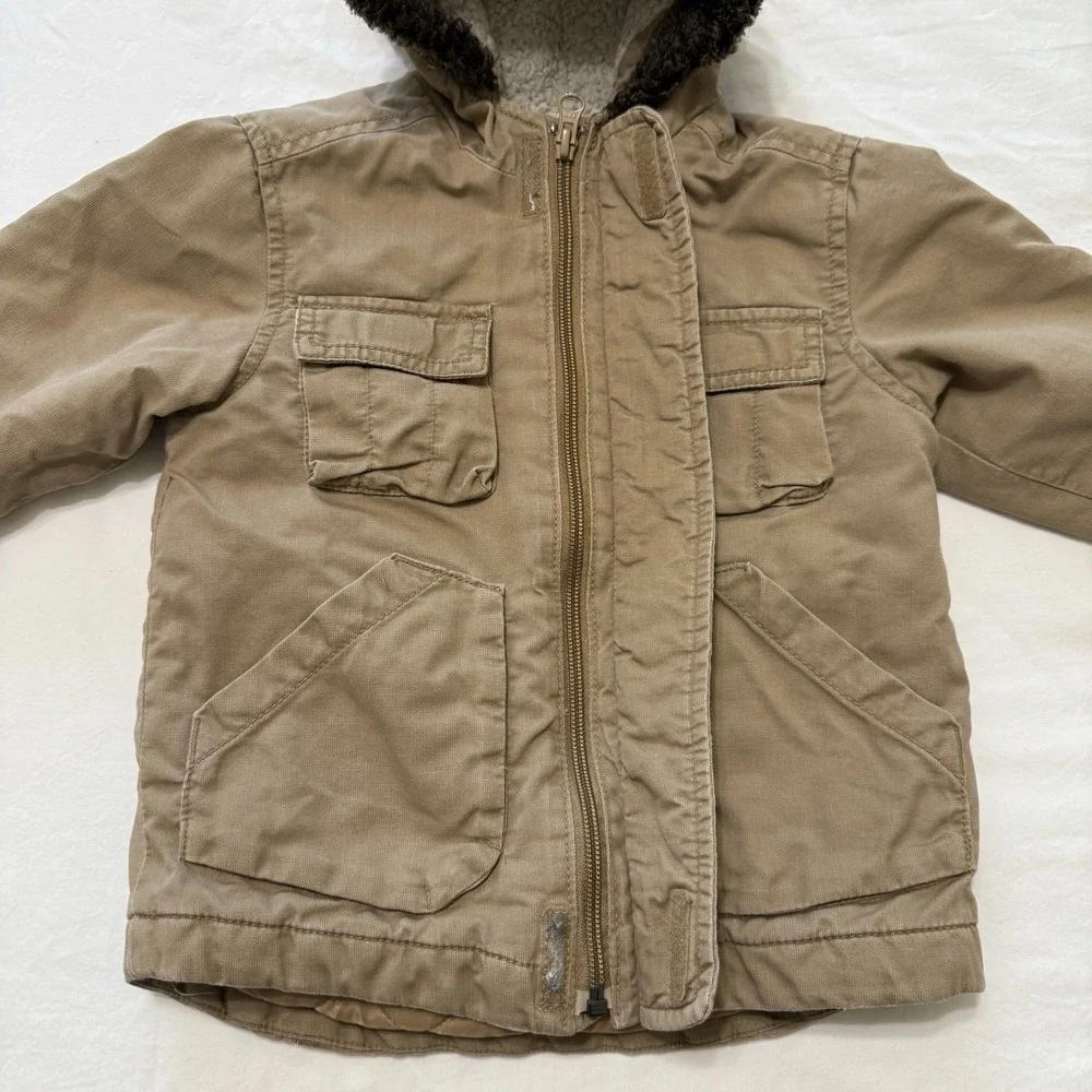 Old Navy Y2K Chore Coat‎ Jacket Barn Country Khaki 2T 2010 Hooded Sherpa Unisex